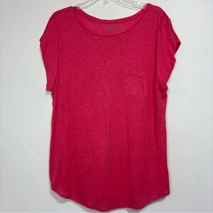 Loft Ann Taylor Women's 100% Linen T Shirt Cap Sleeve Large Pink
